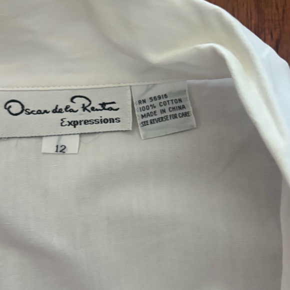 Vintage Oscar de la Renta cotton embroidered collared blouse- white - 12 - Picture 4 of 5